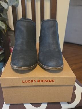 Lucky Brand Black Leather Slip-On Ankle Booties